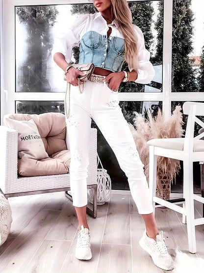 Lucille - Chic Denim-Inspired Women's Top for Stylish Casual Wear