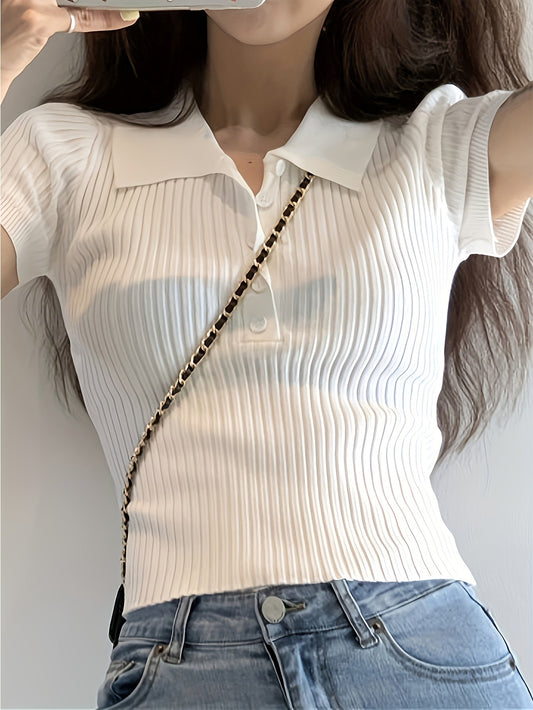 Women's Mia V-Neck Knit Polo with Button Accents for Effortless Style