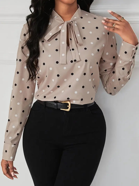 Elise - Versatile Polka Dot Blouse with Neck Tie for Women, Ideal for All Seasons