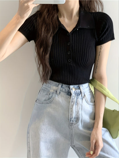 Women's Mia V-Neck Knit Polo with Button Accents for Effortless Style