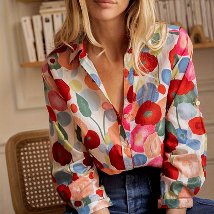 Chic Red Floral Spring Blouse for Women - Isla Elegant Floral Top for Seasonal Wear