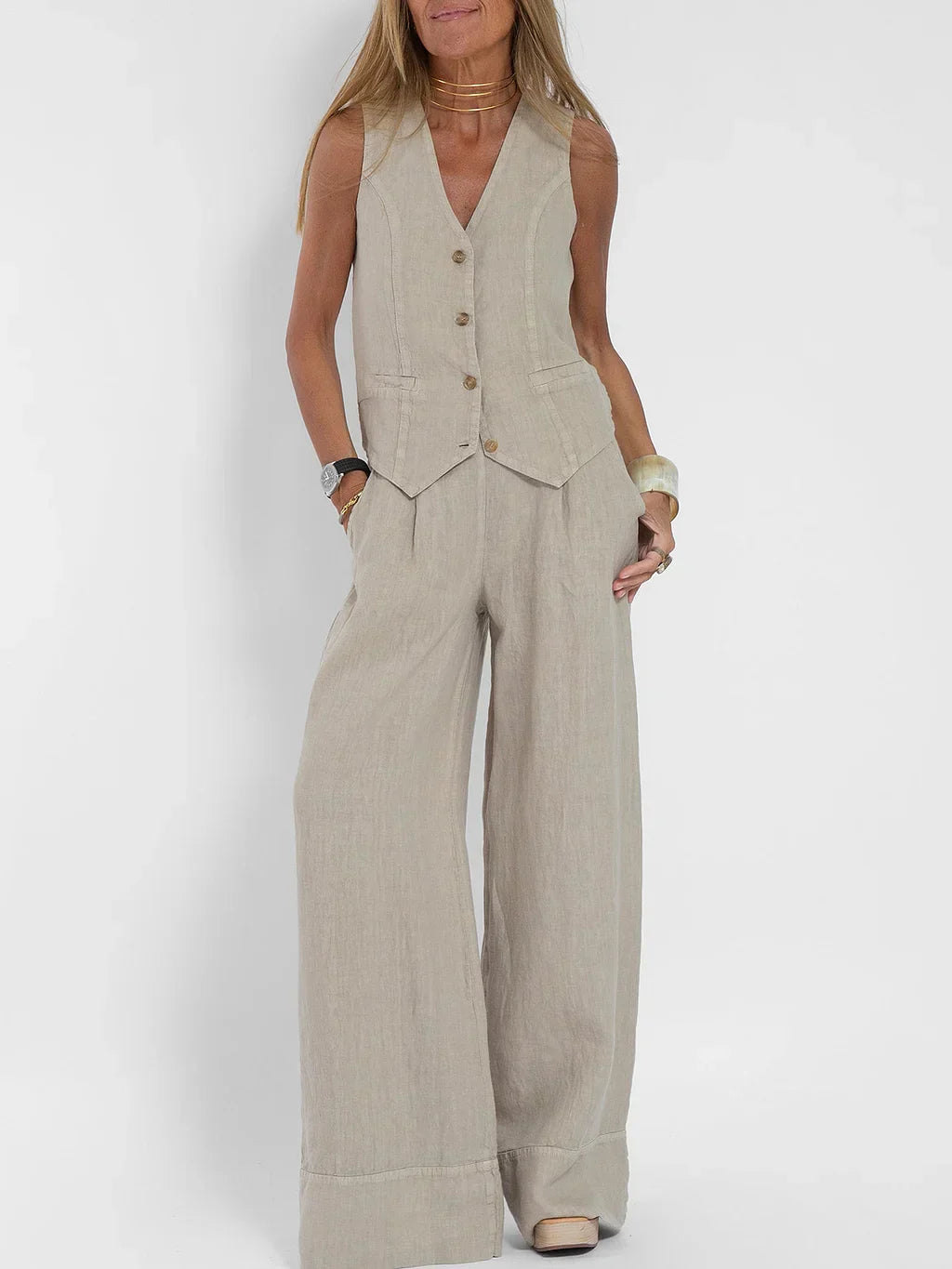 Women's Fitted Linen Vest Lightweight Tailored Button Front Versatile for Formal Casual Wear