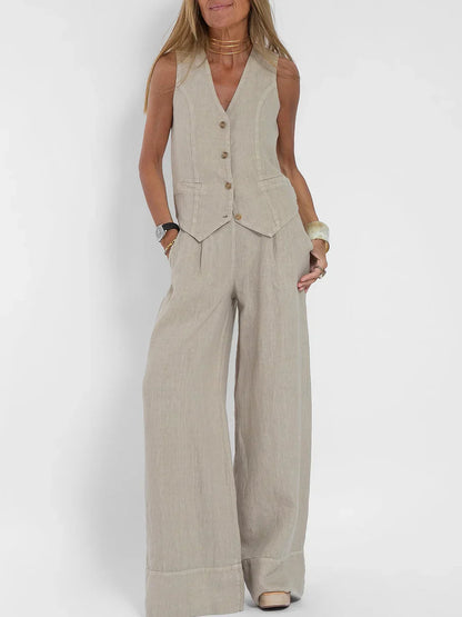 Women's Fitted Linen Vest Lightweight Tailored Button Front Versatile for Formal Casual Wear