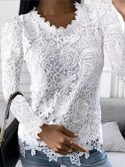 Chic Long Sleeve Floral Lace Top for Women for Elegant Fashion and Versatile Style