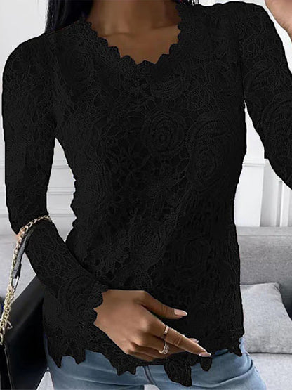Chic Long Sleeve Floral Lace Top for Women for Elegant Fashion and Versatile Style