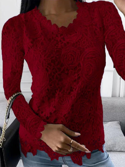 Chic Long Sleeve Floral Lace Top for Women for Elegant Fashion and Versatile Style