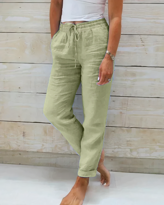 Women's Lora High-Waist Linen Trousers - Ultimate Comfort for Summer Style