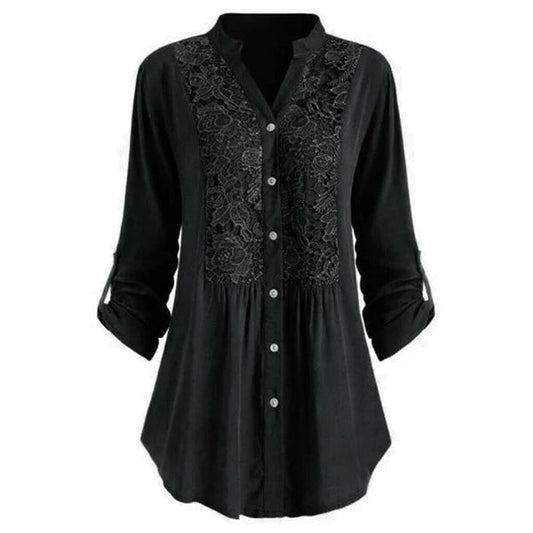 Chic Longline Lace Button-Up Blouse for Women for Elegant Office and Casual Wear