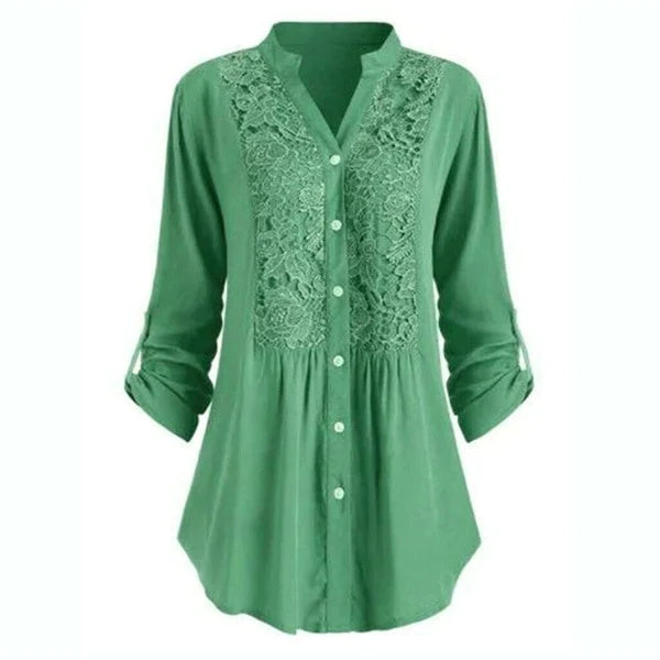 Chic Longline Lace Button-Up Blouse for Women for Elegant Office and Casual Wear