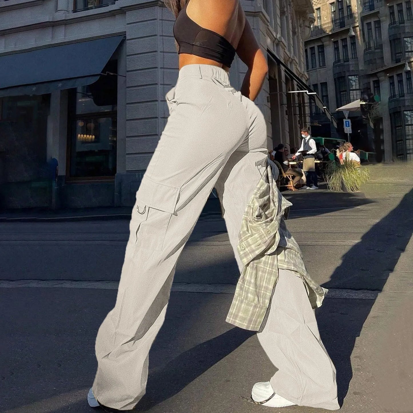 Paloma Women's High-Waisted Cargo Trousers - Trendy & Functional Wide-Leg Pants