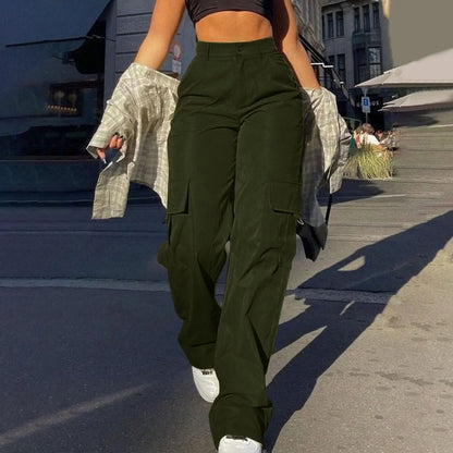 Paloma Women's High-Waisted Cargo Trousers - Trendy & Functional Wide-Leg Pants