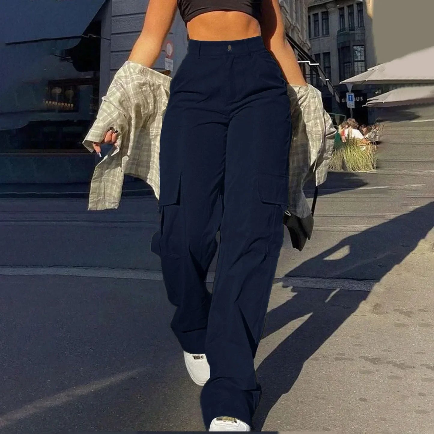 Paloma Women's High-Waisted Cargo Trousers - Trendy & Functional Wide-Leg Pants