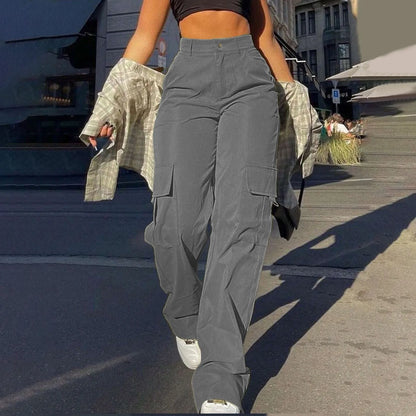 Paloma Women's High-Waisted Cargo Trousers - Trendy & Functional Wide-Leg Pants