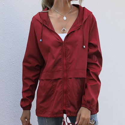 Mae Women's Windproof Summer Jacket - Hooded Lightweight Outdoor Rainproof Coat