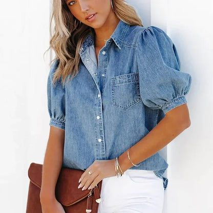Hannah - Elegant Autumn Denim Blouse for Women | Timeless Fall Fashion