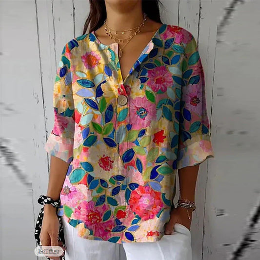 Chic Floral Long Sleeve Button-Up Blouse for Women for Elegant & Versatile Style