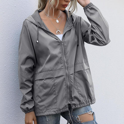 Mae Women's Windproof Summer Jacket - Hooded Lightweight Outdoor Rainproof Coat