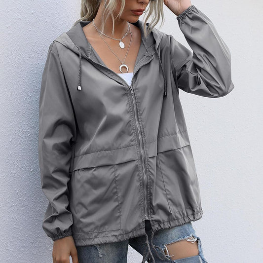 Mae Women's Windproof Summer Jacket - Hooded Lightweight Outdoor Rainproof Coat