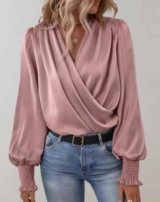Alina - Chic Long Sleeve V-Neck Women's Top for Effortless Style