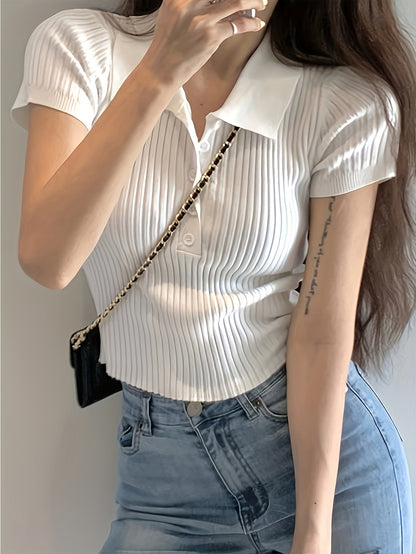 Women's Mia V-Neck Knit Polo with Button Accents for Effortless Style
