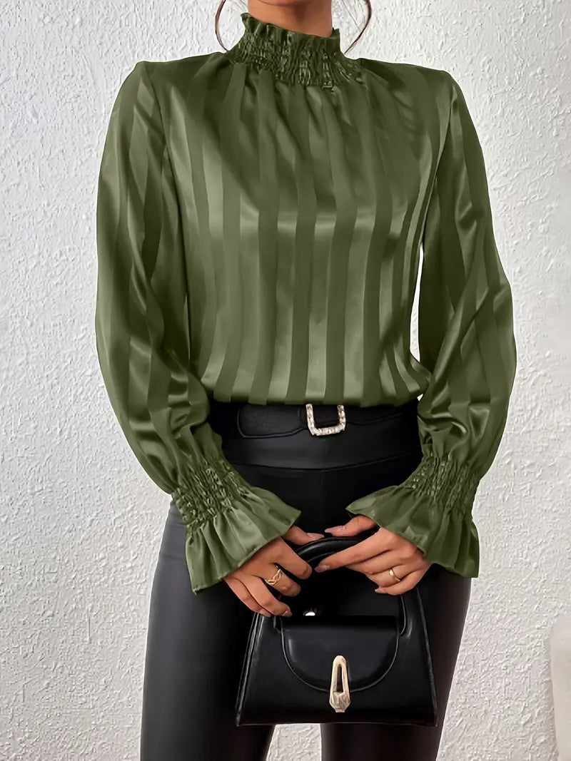 Giselle - Elegant Gathered Blouse with Round Neck for Women