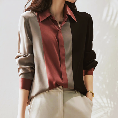 Giselle - Chic Patchwork Striped Blouse for Women Perfect for Fall