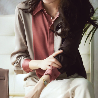 Giselle - Chic Patchwork Striped Blouse for Women Perfect for Fall