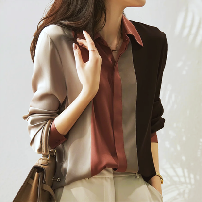 Giselle - Chic Patchwork Striped Blouse for Women Perfect for Fall