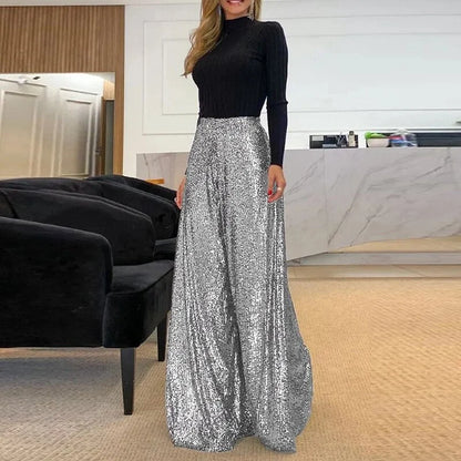 Clara Women's Wide-Leg Sequin Pants Elegant Party Wear for Women