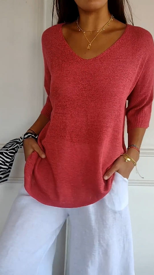 Trendy Loose V-Neck Top for Women with Elegant Casual Style